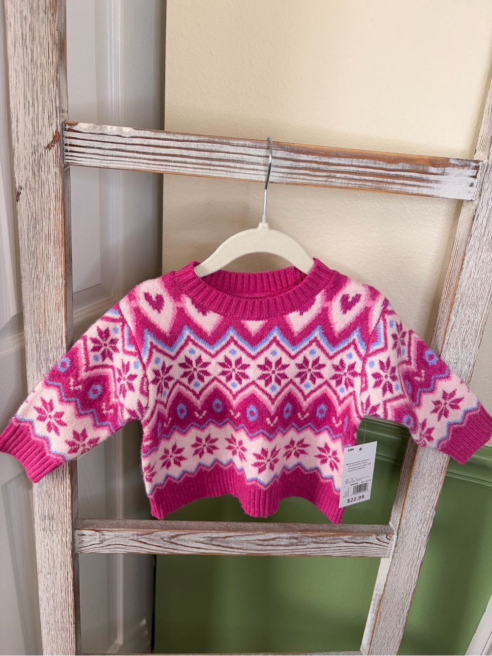 💕 Jumping Beans Pink Fair Isle Sweater 12M NWT